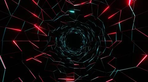 3D Rendering. Flight in abstract sci-fi tunnel. Futuristic motion graphics, h Illustrazione stock