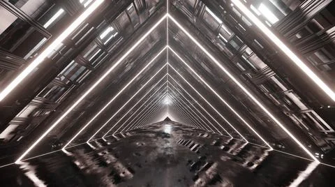 3D Rendering. Flight in abstract sci-fi tunnel. Futuristic motion graphics, h Stock Illustration