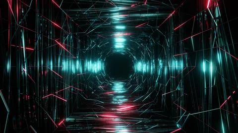 3D Rendering. Flight in abstract sci-fi tunnel. Futuristic motion graphics, h Stock Illustration