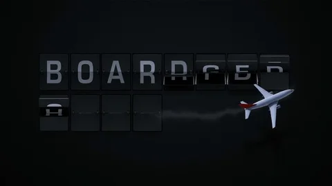 3D Rendering Flipboard Airport Terms - boarding time Stock Footage 72558140