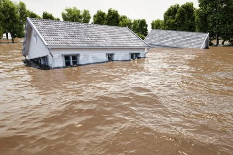 3d rendering. flooding houses Stock Illustration