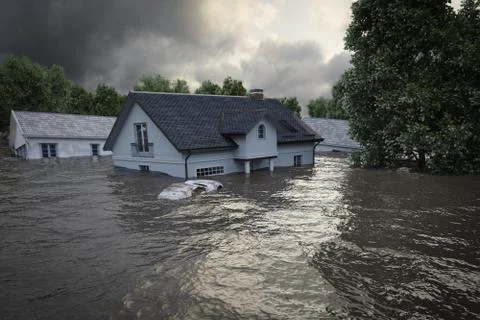 3d rendering. flooding houses Stock Illustration