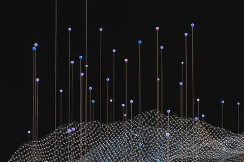 3d rendering, flow dot with gradient background Illustrazione stock