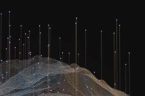 3d rendering, flow dot with gradient background Illustrazione stock