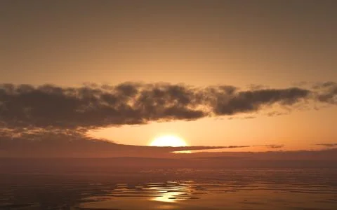 3D rendering of the fluffy clouds gleaming during the sunset Stock Illustration