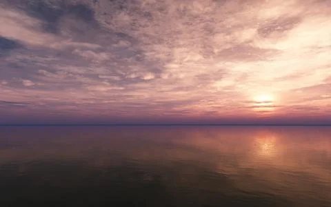 3D rendering of the fluffy clouds gleaming during the sunset Stock Illustration