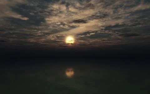 3D rendering of the fluffy clouds gleaming during the sunset Stock Illustration