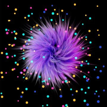 3d rendering. Fluffy purple ball on the background of multicolored highlights Illustrazione stock