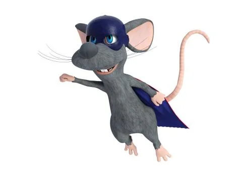 3D rendering of a flying cartoon mouse dressed as a super hero. Stock Illustration