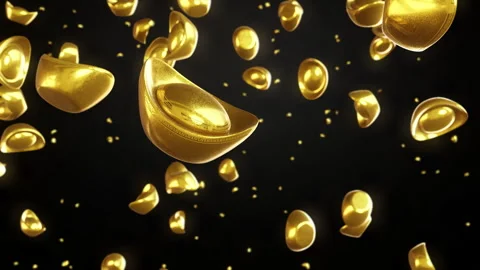 3D Rendering of Flying Gold Sycee on Black Background Stock Footage 307018673