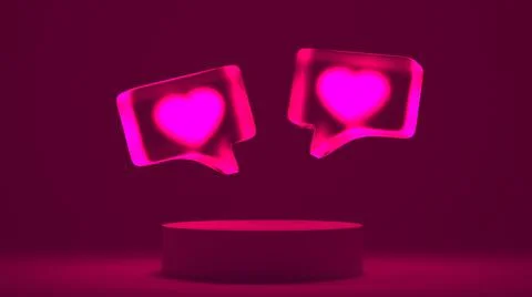 3D rendering flying neon heart glassmorphism message bubble Stock Illustration