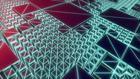 3D rendering of flying over 3D virtual geometric cubes. Seamless vj loop Stock Footage 162414408
