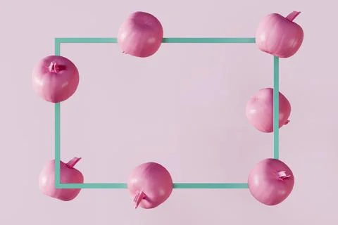 3D rendering of flying pumpkins around a golden rectangle frame. Usable for イラスト素材