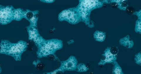 3d rendering. Foam texture on a gray background. Blue soap foam. Bubble Shamp Stock Illustration