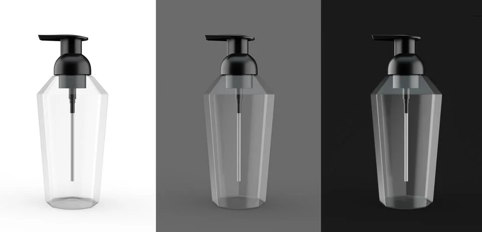 3d rendering of Foaming Soap Dispenser empty bottles on isolated white, gray and Stock Illustration