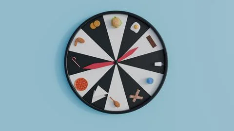A 3d rendering of food clock or roulette wheel. Stock Illustration