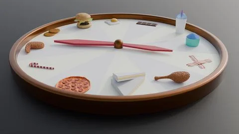 A 3d rendering of food clock or roulette wheel. Stock Illustration