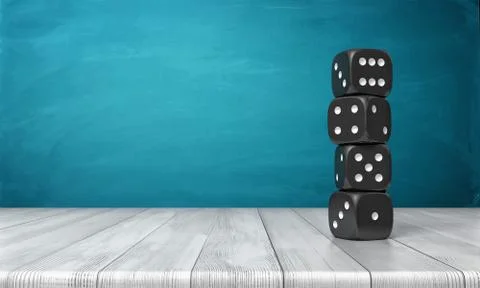 3d rendering of four black dice with white dots stand on each other in a column Stock Illustration