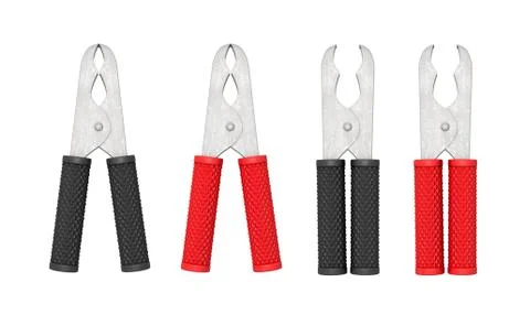 3d rendering of four car battery claps with red and black rubber handles in 스톡 일러스트