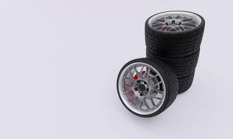 3d rendering of four car tires isolated on white background with copy space Stock Illustration