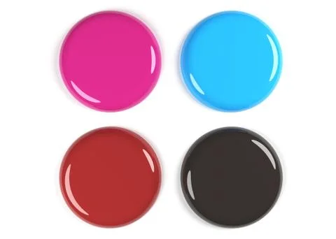 3D Rendering Of Four Colored Glossy Empty Badges Stock Illustration
