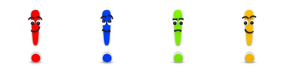 3D Rendering of four funny exclamation marks Stock Illustration