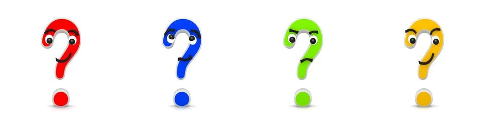 3D Rendering of four funny interrogation marks Stock Illustration