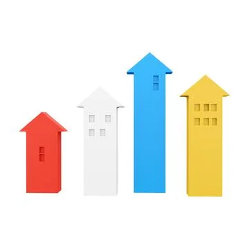 3d rendering four graphic arrows going upward icon. 3d render grow up arrows Stock Illustration
