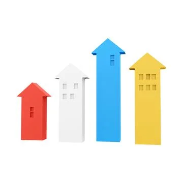3d rendering four graphic arrows going upward icon. 3d render grow up arrows Stock Illustration