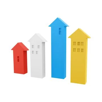 3d rendering four graphic arrows going upward icon. 3d render grow up arrows Stock Illustration