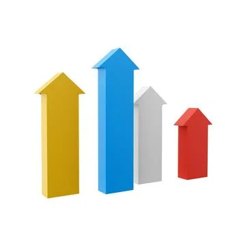3d rendering four graphic arrows going upward icon. 3d render grow up arrows Stock Illustration
