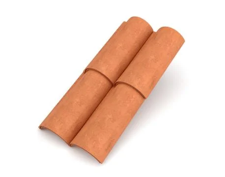 3d rendering of four interlocked terracotta barrel tiles isolated on white Stock-Illustration
