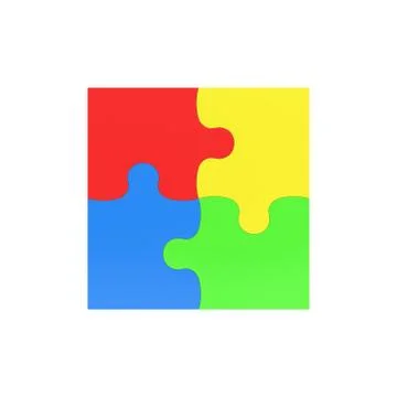 3d rendering of four multicolored puzzle pieces interconnected on white Stock Illustration