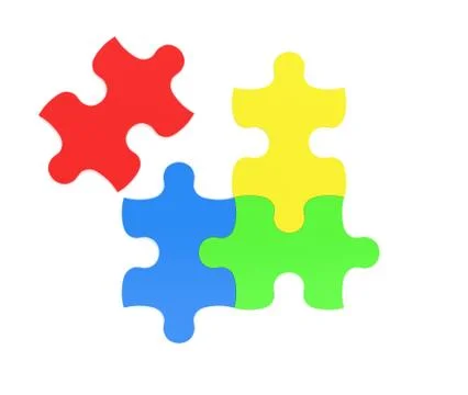 3d rendering of four multicolored puzzle pieces isolated on white background. Stock Illustration