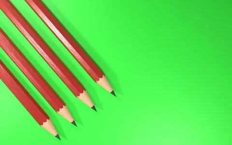 3d rendering of four red pencils on a green background, back to school concept 스톡 일러스트