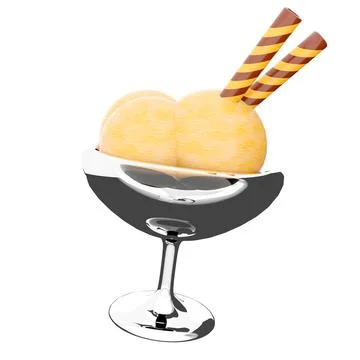3d rendering four scoops of ice cream in a glass icon. 3d render vanilla ice Stock Illustration