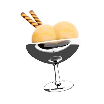 3d rendering four scoops of ice cream in a glass icon. 3d render vanilla ice Stock Illustration