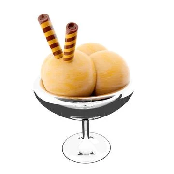 3d rendering four scoops of ice cream in a glass icon. 3d render vanilla ice Stock-Illustration