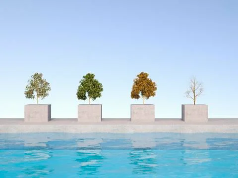 3D Rendering, four season on bases, swimming pool Stock Illustration