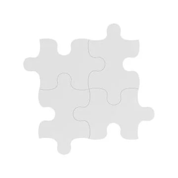 3d rendering of four white puzzle pieces connected together on white background. Stock Illustration