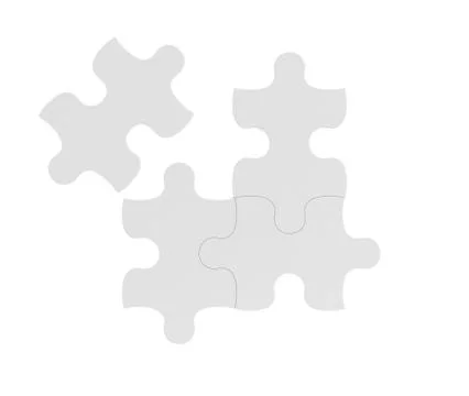 3d rendering of four white puzzle pieces isolated on white background. 스톡 일러스트