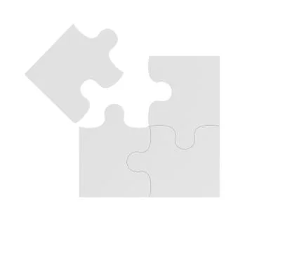 3d rendering of four white puzzle pieces isolated on white background. Stock Illustration