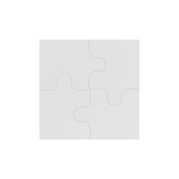 3d rendering of four white puzzle pieces connected together on white background. Stock Illustration