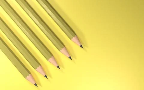 3d rendering four yellow pencils on a yellow background, back to school 스톡 일러스트