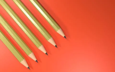 3d rendering four yellow pencils on a red background, back to school 스톡 일러스트