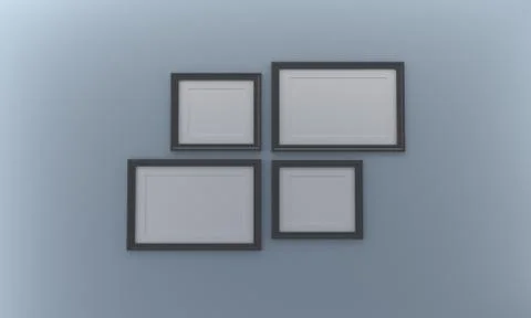 3D rendering of frames mounted on a pale blue wall Stock Illustration