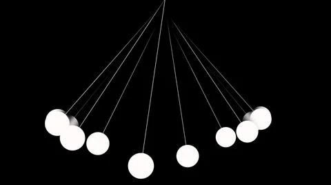 3D rendering of freely swinging pendulums on black background 스톡 일러스트