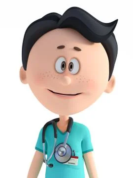 3D rendering of friendly cartoon doctor with stethoscope. Stock Illustration