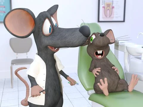 3D rendering of a friendly dentist cartoon mouse. Stock Illustration