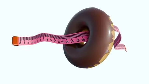 3D rendering of frosted donuts and a flexible measuring tape. Stock Illustration